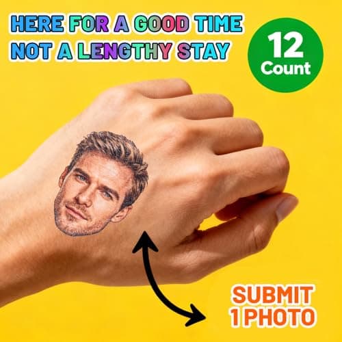 Custom Photo Temporary Tattoos for Mother's Day - Personalized Face Stickers for Parties - Set of 12 Skin-Safe Fun Face Decals for Birthdays, Events & Celebrations - Thumbnail 3