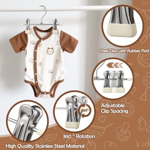 Mity rain 10-Pack Baby Hangers - 360° Rotatable Silicone Clip Kid Hanger, Space-Saving Toddler Hangers,Premium Stainless Steel, Ideal for Newborn & Children Wardrobe Organization. - Thumbnail 3