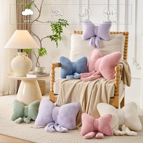 XIAIJIA Bow Pillow Decorative Pillows Aesthetic Home Decor Soft Seat Cushions Cute Throw Pillow for Couch Bow Room Decor Pink 12 * 9inch - Thumbnail 2
