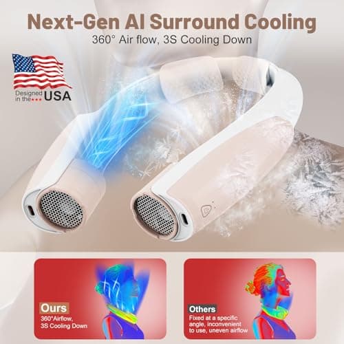 Portable Neck Fan with 6 Powerful Speeds,8000mAh Battery Operated USB-C Rechargeable Fan, 20H Runtime, Hands-Free 360° Cooling Wearable Neck Fan, Personal Fan for Women Men Travel Concerts (Champagne) - Thumbnail 2