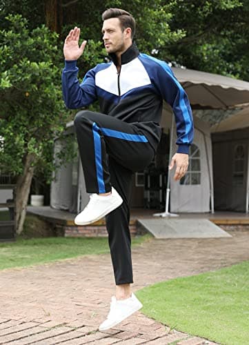 Sun Lorence Tracksuits for Men Set 2 Pcs with Full-Zip Breathable Stretchy Jogging Sports Clothing Suits Black Blue X-Large - Thumbnail 3