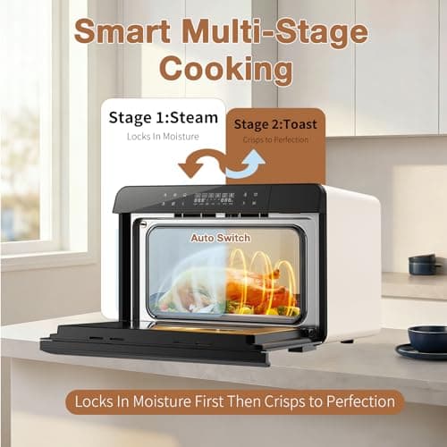 ROBAM Toaster Air Fryer Combi Oven, Countertop Steam Oven 14-in-1 with Convection Steam Roast & Bake, Multi-Stage Cooking, Self-Clean, 7 Modes, 30 Built-In Recipes, for Kitchen Pizza Baking (White) - Thumbnail 5