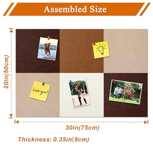 HULAVO Square Felt Cork Bulletin Board Tiles, Self Adhesive DIY Felt Pin Board for Wall 30" x 20" with 35 Pushpins for Office School Home Wall Decor Stickers Memos Photos Display (Gradual Brown) - Thumbnail 5