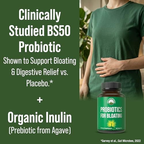 Bloat and Gas Probiotic - Proven Relief with Clinically Studied Bacillus Subtilis BS50 + Prebiotic Fiber - Fast Acting Anti Bloating Pills Supplement - Debloating Capsules for Women and Men - Thumbnail 2