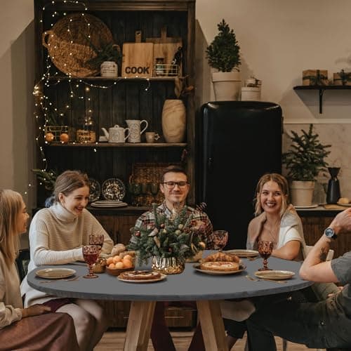 opstellen Fitted Dark Grey Black Round Tablecloth for 40-44" Tables Modern Non Slip Water Proof Table Cover Spring Autumn Outdoor Garden Accessories College Dorm Stuff Apartment Storage Cool - Thumbnail 6