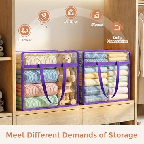 Budding Joy 6 Pack Clear Zippered Storage Bags for Clothes,40L Closet Organizers and Storage Containers Vinyl Moving Bag for Bedding, Linen, Blankets, Comforters, Clothing & Toys - Thumbnail 4