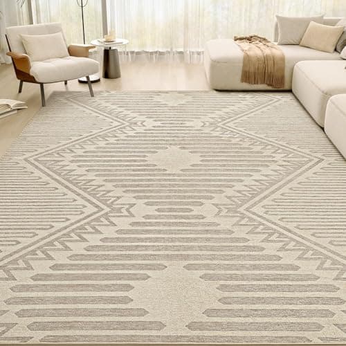 Boho Beige 9x12 Area Rugs Textured Tufted Rugs for Living Room Bedroom Nursery Rug-Carpet Washable Brown Neutral Modern Aztec Rug
