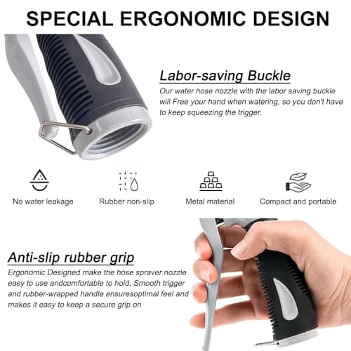 Garden Hose Nozzle Heavy Duty,100% Metal High Pressure Water Hose Sprayer Nozzle with 8 Adjustable Spray Patterns, Non-Slip Grip Hose Sprayer Outdoor for Watering Plants & Lawns, Washing Cars & Pets - Thumbnail 5