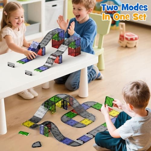 WMXDU 2-in-1 Dynamic Magnetic Downhill & Race Track Set - 40PCS Expandable Magnetic Tiles with Car for Creative STEM Play The Ultimate Travel Toy & Gift for Kids Ages 3-8 - Thumbnail 2