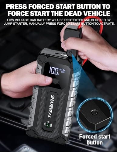 Sharmeal Car Battery Jump Starter 6000A, Car Jumper Starter Battery Pack for Up to All Gas & 10.0L Diesel Engines, 12V Portable Jump Box with 3 Modes Flashlight and Jumper Cable - Thumbnail 5