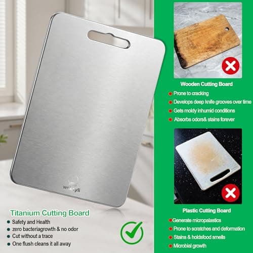 Wekayli 3 PCS Titanium Cutting Board – 100% Pure Titanium Knife-Friendly Chopping Boards, Dishwasher Safe & Non Toxic Hygienic Kitchen Boards for Meat, Vegetables, Fruit & Bread - Thumbnail 3