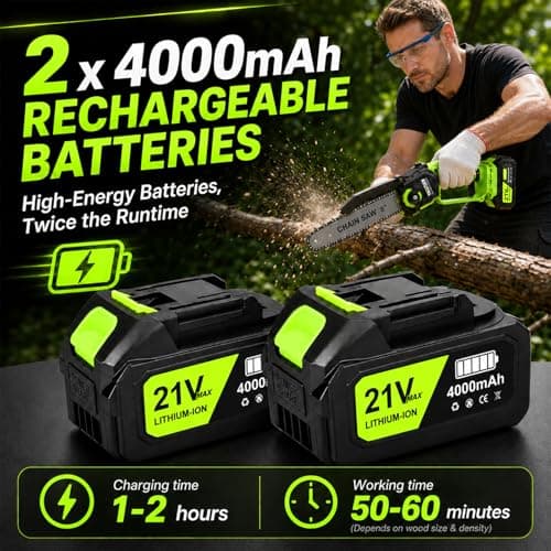 TNELTUEB 4-In-1 Cordless Pole Saw & Mini Chainsaw, 6"&8" Pole Saws For Tree Trimming with 15.6ft Extendable Pole, 180° Adjustable Angle, 1000W Brushless Motor, Electric Chainsaw with 2×4.0Ah Batteries - Thumbnail 5