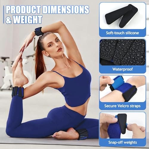 BECOJADDE Ankle Weights Set of 2 (1 lb Each) Wrist Weights for Women Men Adjustable Arm & Leg Weighted Bangles Wristbands for Home Pilates, Walking, Yoga, Workout, Pool Exercise Black Blue - Thumbnail 3