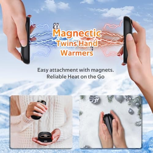Hand Warmers Rechargeable - Magnetic Electric Hand Warmers 2 Pack, LED Display, 4 Settings Fast Heating Reusable Portable Heater Handwarmers for Golf Hunting Camping Essentials, Gifts for Men Women - Thumbnail 4