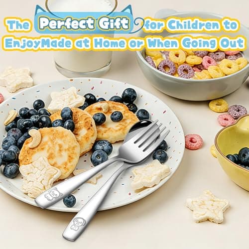 LIANYU 10 Pieces Toddler Silverware Set, Stainless Steel Kids Silverware Set, Metal Baby Utensils with Small Toddler Forks and Spoons, Children Safe Flatware with Cute Pattern, Dishwasher Safe - Thumbnail 6