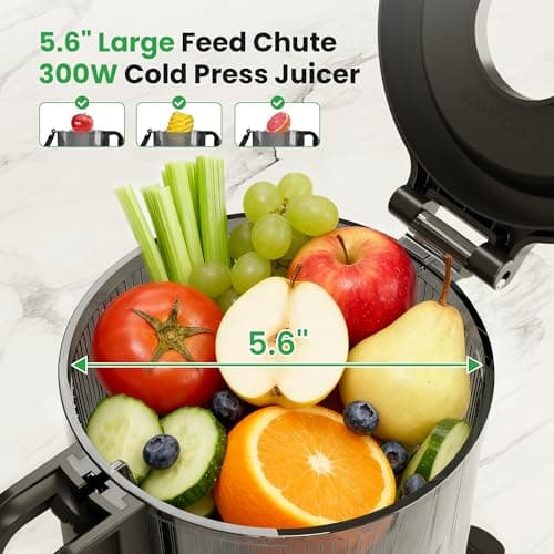 Kismile Cold Press Juicer, 5.6" Wide Feed Chute Juicer Machine, 300W Slow Masticating Juicer with High Juice Yield, Easy to Clean, for Whole Fruits and Vegetables, Celery Juicer, BPA-Free - Thumbnail 2