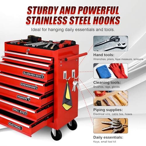 Magnetic Tool Box Labels and Hooks Set, 12 PCS Toolbox Magnetic Labels + 4PCS Self Adhesive Metal Hooks, Reusable Tool Box Accessories Organize for Steel Carts, Drawers, and Cabinets(Black) - Thumbnail 4