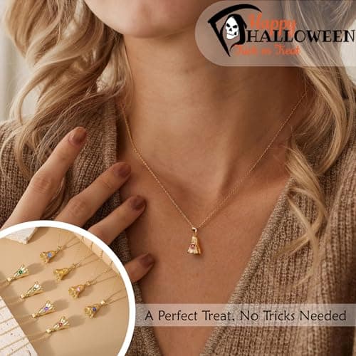 Ghost Necklace, Halloween Necklace with Ghost Face Halloween Gifts for Women Amethyst Birthstone Necklaces for Women February Birthday Gift for Sister Daughter 14k Gold Plated Jewelry - Thumbnail 3