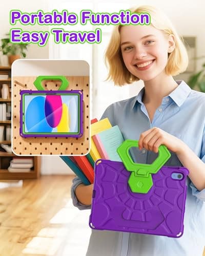 YIHE Shockproof Kids Case for iPad (A16) 11th Generation 11 Inch 2025/ iPad 10th Generation 10.9 inch 2022, Durable Protective Cover with Built-in Screen Protector & Stable Stand, Purple Green - Thumbnail 5