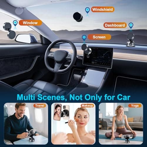 OOCC Vacuum Magnetic Phone Holders for Your Car, 360°Rotating Adjustable Magsafe Car Phone Mount, Foldable Magnetic Car Phone Holder for All Smartphones & All Car Models, Silver Grey - Thumbnail 3