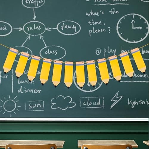 Oeyliz Back to School Pencil Banner Pencil Garland Classroom Decor DIY Pencils Banner First Day of School Photo Props Back to School Pencils Themed Classroom Teacher Office Party Decorations - Image 1