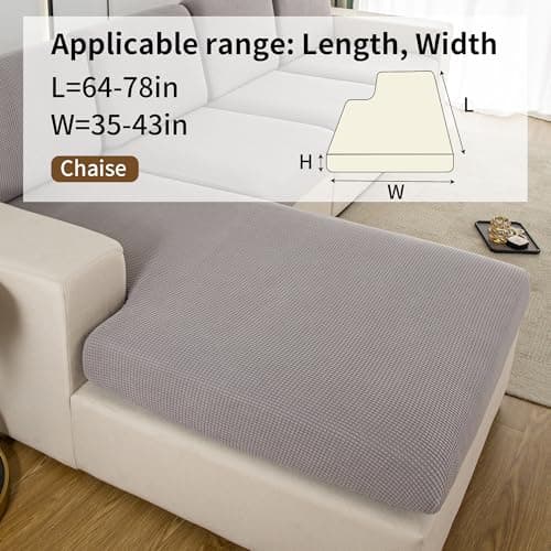 UWWGKK Stretch Couch Cover for Sectional Sofa - Multiple Patterns & Colors,Sofa Cover Design for L-Shaped Couches,Light Grey Ymg Chaise Cover(1 Pcs) - Thumbnail 5