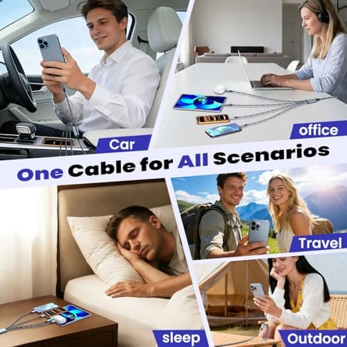 Fristing 4 in 2 Multi Charger Cable, USB A/C Charging Cables for Multiple Devices with Dual Type-C/IP/Micro, Universal Phone Multiple Charger Cord with iPhone17-8/Android/Car (2Packs 5FT) - Thumbnail 3