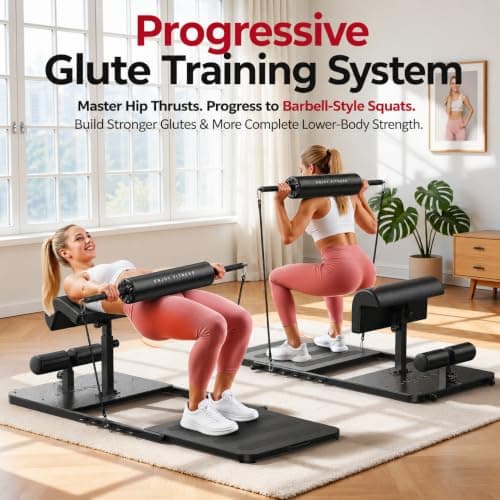FEIERDUN HT1 Adjustable Hip Thrust Machine for Home Gym, Progressive Glute Training System with Barbell-Style Squat, Padded Support Bar, 7-Level Resistance Bands, Heavy-Duty Steel Frame - Thumbnail 2