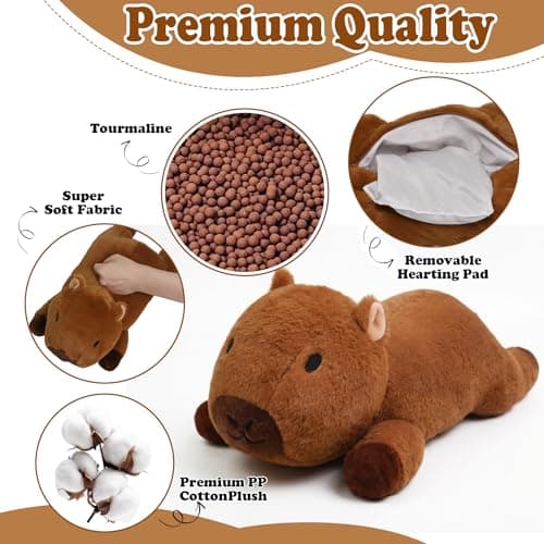 NIUBEHOHO Weighted Heating Capybara Stuffed Animal - 2.2lb Weighted Heated Stuffed Animals 17in Microwave Warmth Hugs Capybara Plush Unscented Heatable & Coolable Pads for Kids Girl Adult - Thumbnail 6