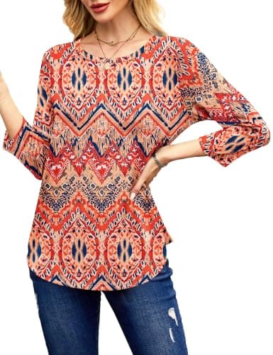 NORACORA Women's 3/4 Length Sleeve Crew Neck T-Shirt - Printed Casual Basic Tops - Thumbnail 3
