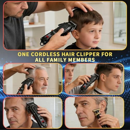 LQT® Men's Professional Hair Clippers Kit，Cordless & Corded Barber Clippers Set，Grooming Rechargeable Beard Trimmer with Adjustable Blade Black - Thumbnail 6