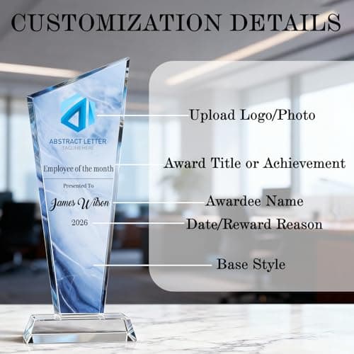 Custom Crystal Trophy Award, Personalized Trophy with Photo Text Logo, Award Trophy for Employee, Graduation Gifts, Employee of the Month, Teacher Appreciation Gifts, 1st Place Trophy (Style2) - Thumbnail 5
