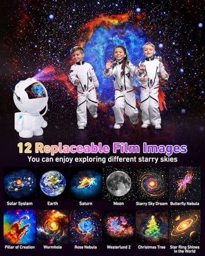 Astronaut Galaxy Projector,Star Projector with 12 Space Films,Galaxy Projector for Bedroom with Timer and 360°Rotating Magnetic Head,Planetarium projectors is Suitable for Kids and Adults (White) - Thumbnail 2