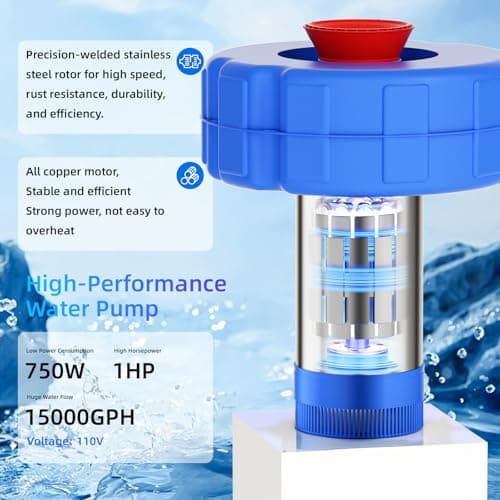 BOFEKTE 15000 GPH Pond Fountain Aerator - Fully Automatic 110V, 750W (1HP) Floating Pumps and Pond Aerator for Large and Small Outdoor Ponds and Lakes - Pountain aerator with 100Ft Power Cord (Silver) - Thumbnail 2