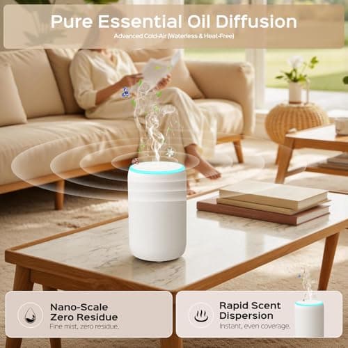 Portable Waterless Essential Oil Diffuser Starter Kit with 7 Lights for Home Car and Office, Compact Scent Diffusers Includes 2 x 20mL Hotel Scent Oils, A Gift Idea for Parents and Friends - Thumbnail 5