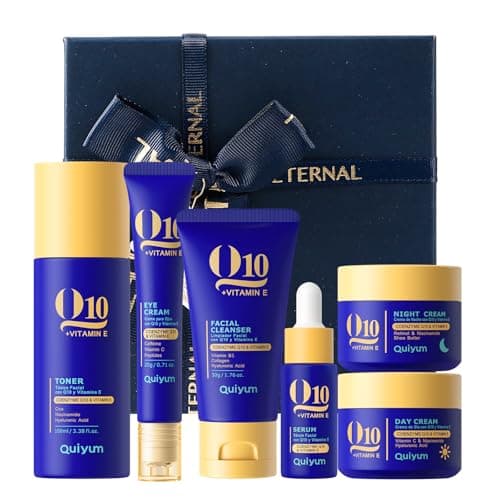 QUIYUM Q10 & Vitamin E Complete Skincare Set – 6-Step Daily Routine with Cleanser, Toner, Serum, Eye Cream, Day & Night Moisturizer – Hydrating, Firming, Radiant Skin Care Kit for All Skin Types - Image 1