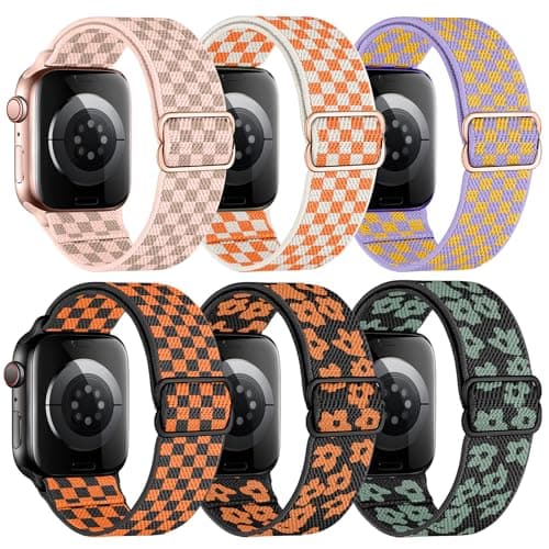 MITEV 6 Pack Stretchy Solo Loop Compatible with Apple Watch Band 38mm 40mm 41mm 42mm 44mm 46mm 45mm 49mm Women,Soft Nylon Elastic Braided Strap Wristband for iWatch Series 11 10 9 8 7 6 5 4 3 Ultra/SE