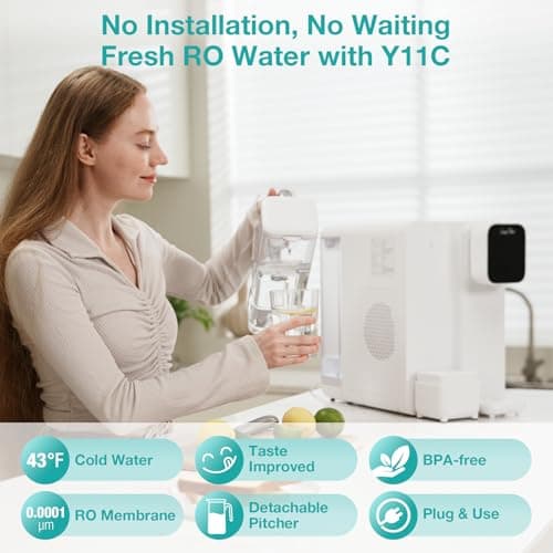SimPure Y11C UV Cold Reverse Osmosis Water Filter Countertop, 6-Stage RO Water Filtration System, Water Purifier with Portable Water Pitcher, Temperature Adjustable 43-59°F, No Installation - Thumbnail 3