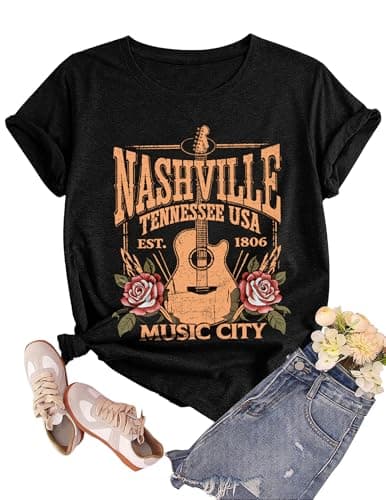 Zelroxa Womens Nashville Country Western Rodeo Vintage Rock Band Tee Country Music City T Shirt Short Sleeve Graphic Casual Summer Tops 2026 Trendy Outfits - Image 1