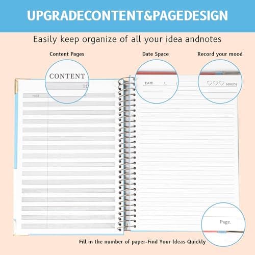 Yoment B5 Spiral Notebook with Folder Pockets - 200 Pages Hardcover College Ruled Journal, Thick 100gsm Paper for Note Taking, Work & Office, Lined Notebook for Women & Men, Blue - Thumbnail 2