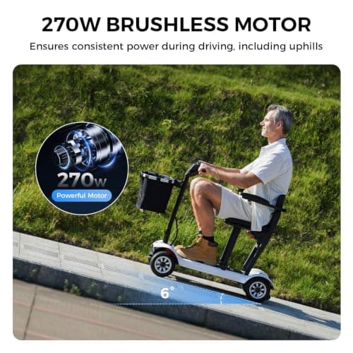 PAISEEC Ultra Lightweight Mobility Scooter for Adults, Electric Powered Mobility Scooter, 39.7 lbs Folding Design with 2 Lithium Batteries, Travel up to 18.6 Miles Airline Approved-White - Thumbnail 6