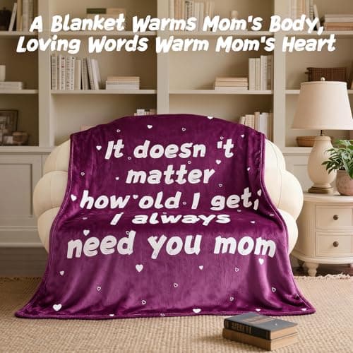 Gifts for Mom - Mom Gifts for Mother's Day Birthday Christmas - Love Mom's Blanket Soft Flannel Throw Blanket 60x50'' (Plum Purple) - Thumbnail 2
