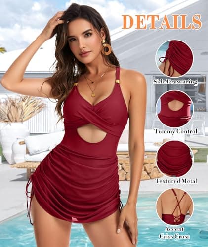 MFAVIP One Piece Swimsuit Women 2026 Tummy Control Sexy Swimsuits Metal Modest Sliming Mesh Swim Dress Padded Swimwear - Thumbnail 4