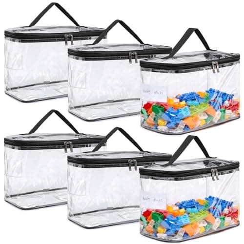 6 Pack Large Clear Storage Bags for Toys with Name Tag, Waterproof Duty PVC Toy Organizer Bag for Building Blocks, Board Games, Puzzles, Stationery And Small Item, Storage Bins(12.6×7.9×6.3 in)