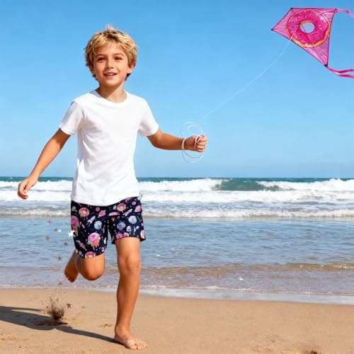 Cozople Boys Swim Shorts Swimtrunk with Boxer Brief Liner Space Donut Rocket Printed Swimsuit Swimwear Anti Chafe Bathing Suits for Size 18-20 - Thumbnail 3