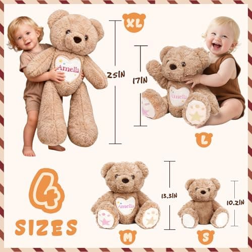 MYPHNEX Personalized Teddy Bear Stuffed Animal, Custom Bear Plush with Embroidered Name, Toys for 1 2 3 Year Old Baby Girls Boys, Customized Christmas Birthday Gifts for Infant Toddler Newborn (Bear) - Thumbnail 5