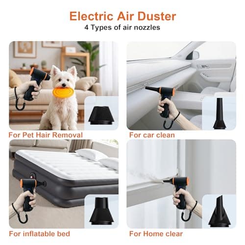 JUFINX X117 Compressed Air Duster-150000RPM Super Power Snow Blower, 3-Gear Adjustable Mini Blower with Fast Charging, Electric Air Duster for Leaves,Snow,Computer, Keyboard, House, Outdoor,and Car - Thumbnail 6