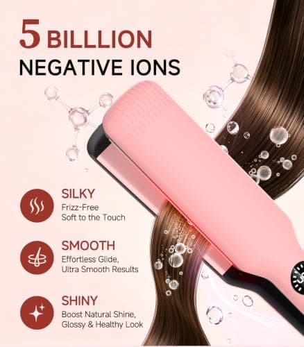 DYHOO Professional Flat Iron, 11 Temp Settings,Wide Hair Straightener, Ceramic Floating Plate with LED Display, Fast Heat-Up, Negative Ion, Auto Shut-Off & Global Voltage, Pink - Thumbnail 5