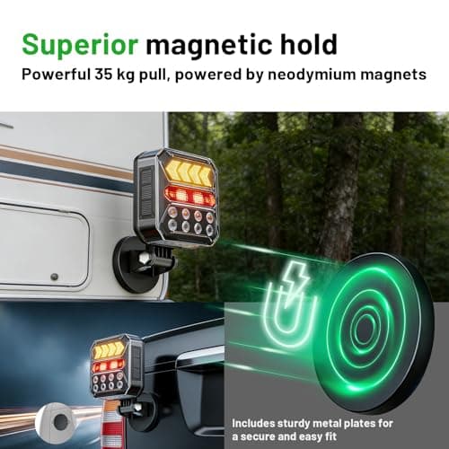 Solar Wireless Trailer Lights – Turn/Brake/Run/Stop/Alert Modes, IPX6 Waterproof, Magnetic LED with Reflectors & USB-C Fast Charging, Rechargeable Kit for Trucks, Boats, RV, Campers - Thumbnail 6