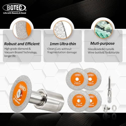 BGTEC Diamond Mini Glass Cutting Saw Blade - 5PCS 2" (50MM) Tile Cutting Discs with 5/8"-11 Thread Flange for Glass Jade Crystal Wine Bottle Tile - Thumbnail 5